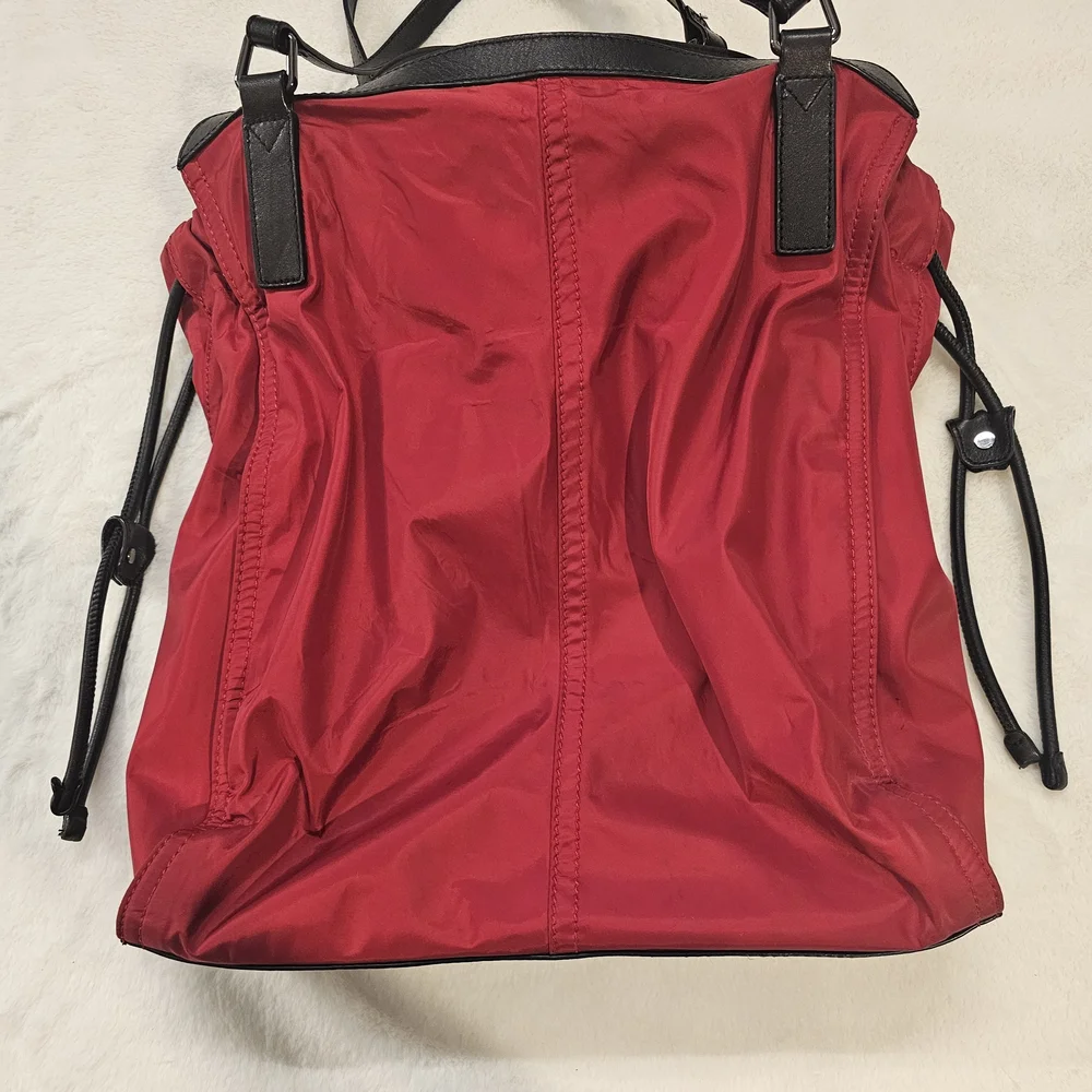 Burberry Buckleigh Red Nylon Tote Bag With Black Leather Trim